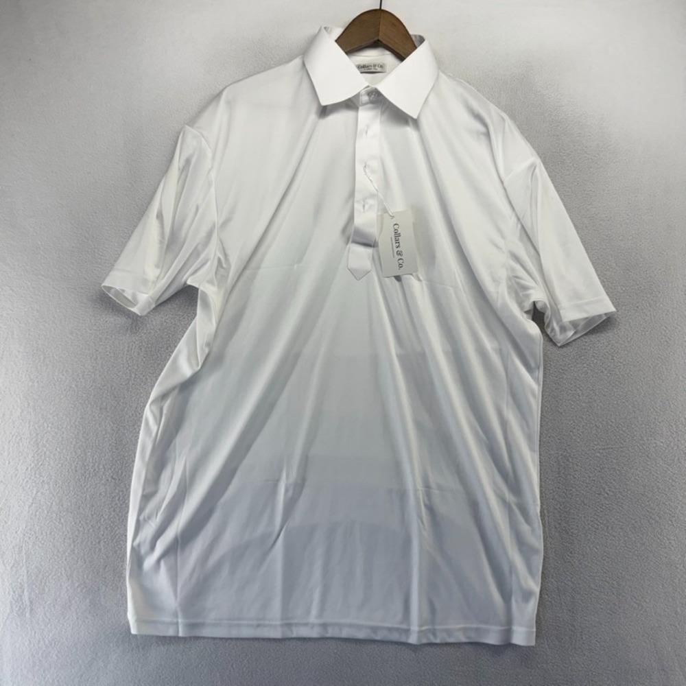 Collars Co Polo Shirt Mens XL Tall White Solid Spread Dress Wicking Preppy NEW - Picture 2 of 7